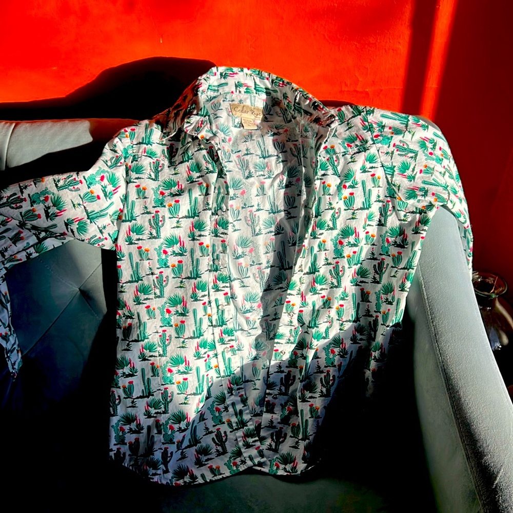 Cedar Rose, pearl button long sleeve button-down, collared shirt